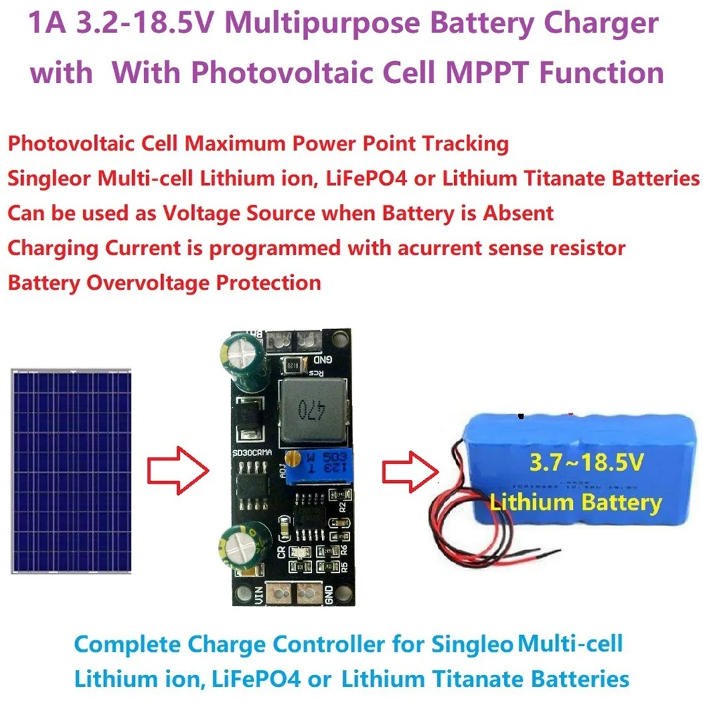 MPPT 1A LiPo Solar Charge Controller Board Battery Charge for Arduino Solar Panel Charger Regulator Control Module 9V 12V 18V