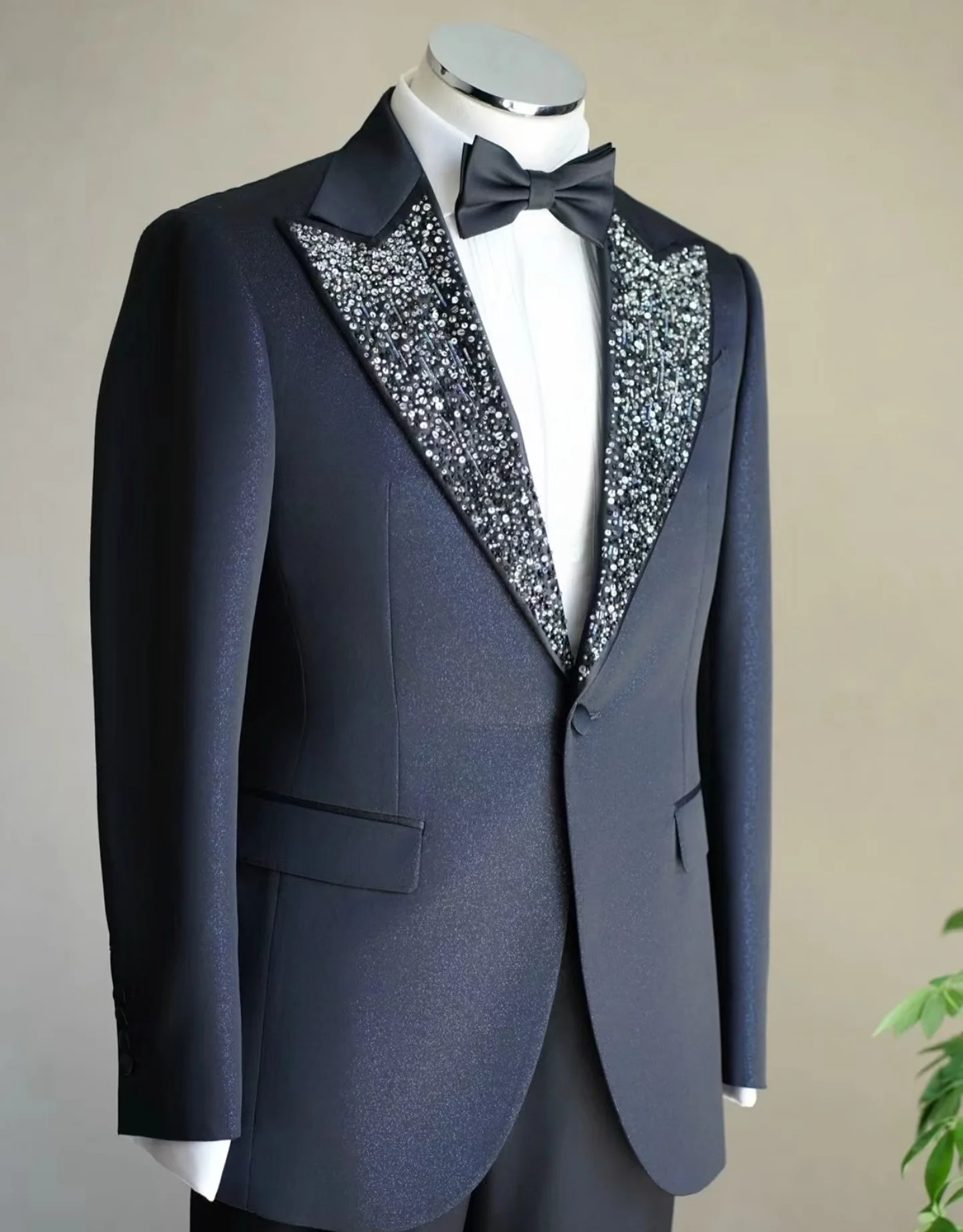 Blazer de moda para hombre, esmoquin de cristal, chaqueta con solapa de pico y una botonadura para novio de boda, abrigo solo hecho a medida, Terno Masculino