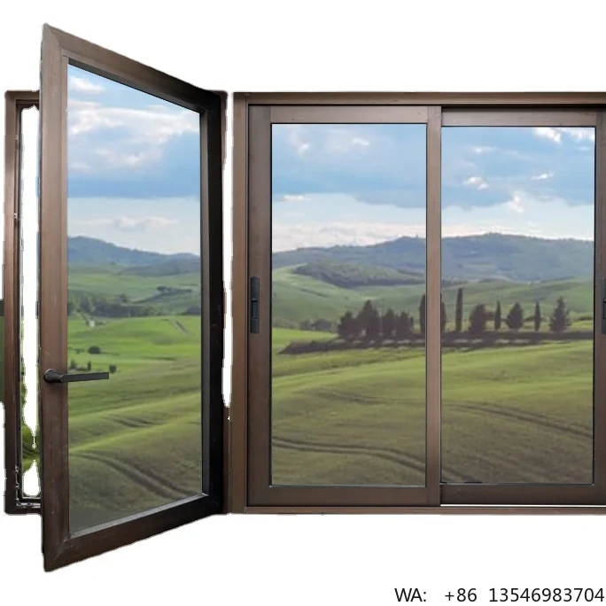 

LEDOW Modern Design Hurricane Bullet-Proof Aluminum Tempered Glass Window System Swing Open Style Wooden Frame Fiberglass Screen