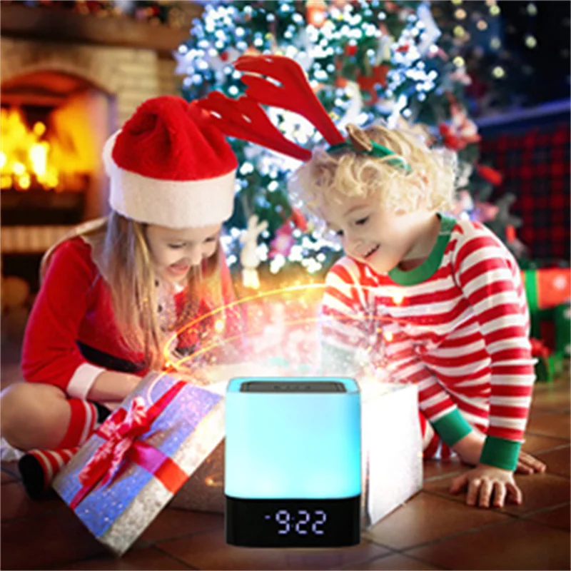 Best Gift Touch Music Control 5 in 1 Bedside Lamp Bluetooth Speaker Night Lights with Digital Calendar Alarm Clock