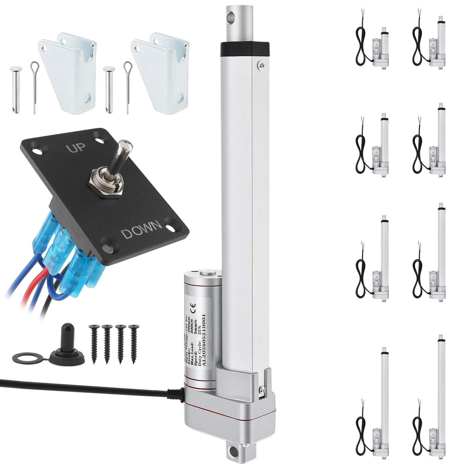 12V Linear Actuator with Waterproof Toggle Switch 3000N/660lbs 50-400mm Stroke Electric Actuator for Electric Windows