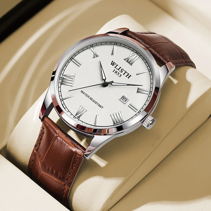 Business Man Watch Fashion Leather Strap Mens Watches Sport Waterproof Calendar Quartz Wristwatches Male Clock Watch for Men