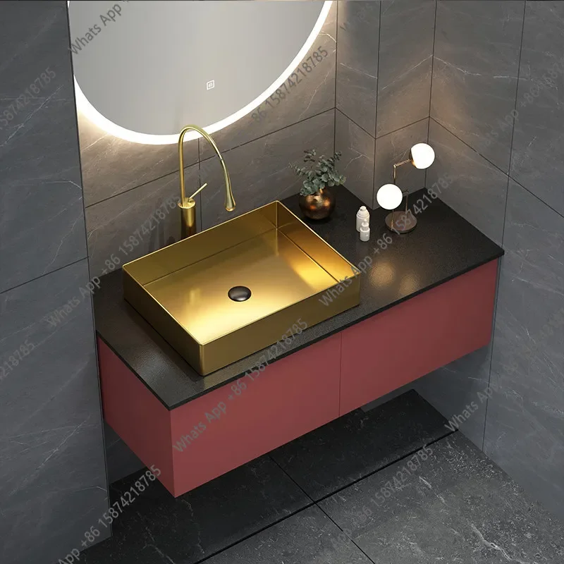 LZD Hanging bathroom cabinet combination light luxury solid wood washbasin bathroom intelligent stainless steel countertop basin