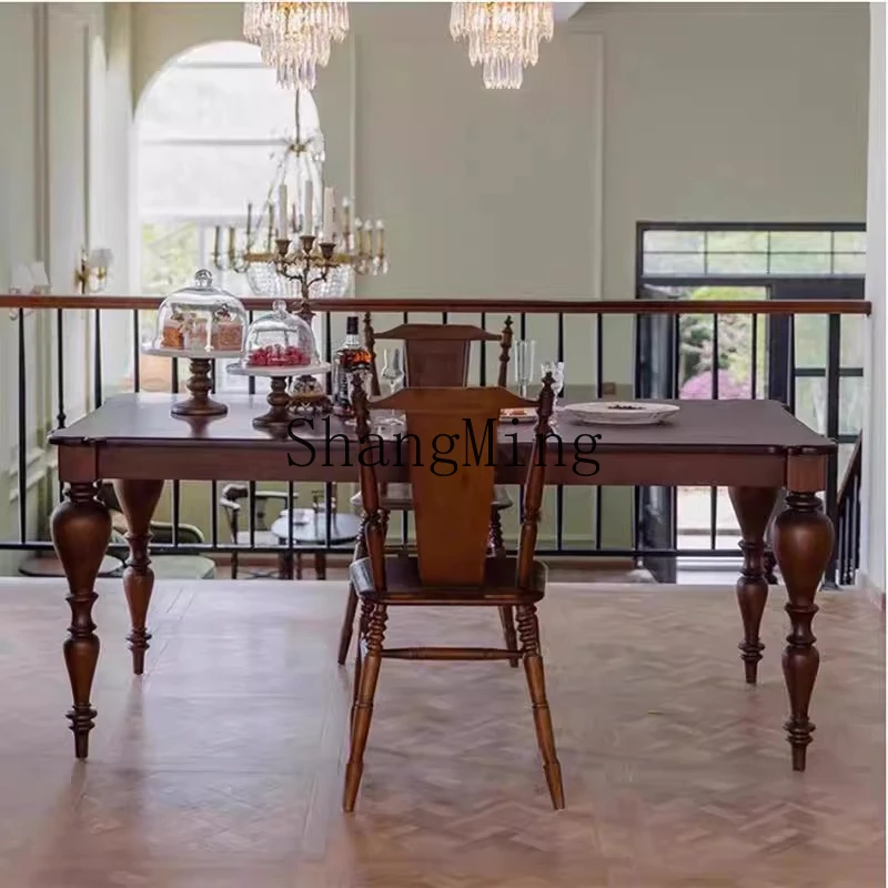

SM rural retro solid wood dining table and chairs old rectangular dining table simple home restaurant log table
