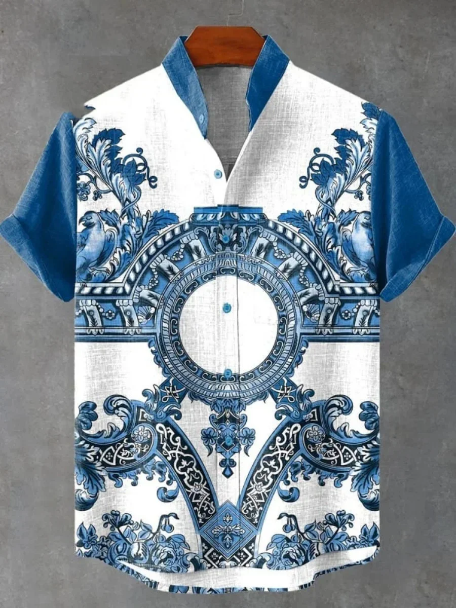 New Men's 10 Simple and Natural Style 3D Printed Short Sleeve Lapel Business Casual Shirts Beach Vacation Party Outdoor Tops