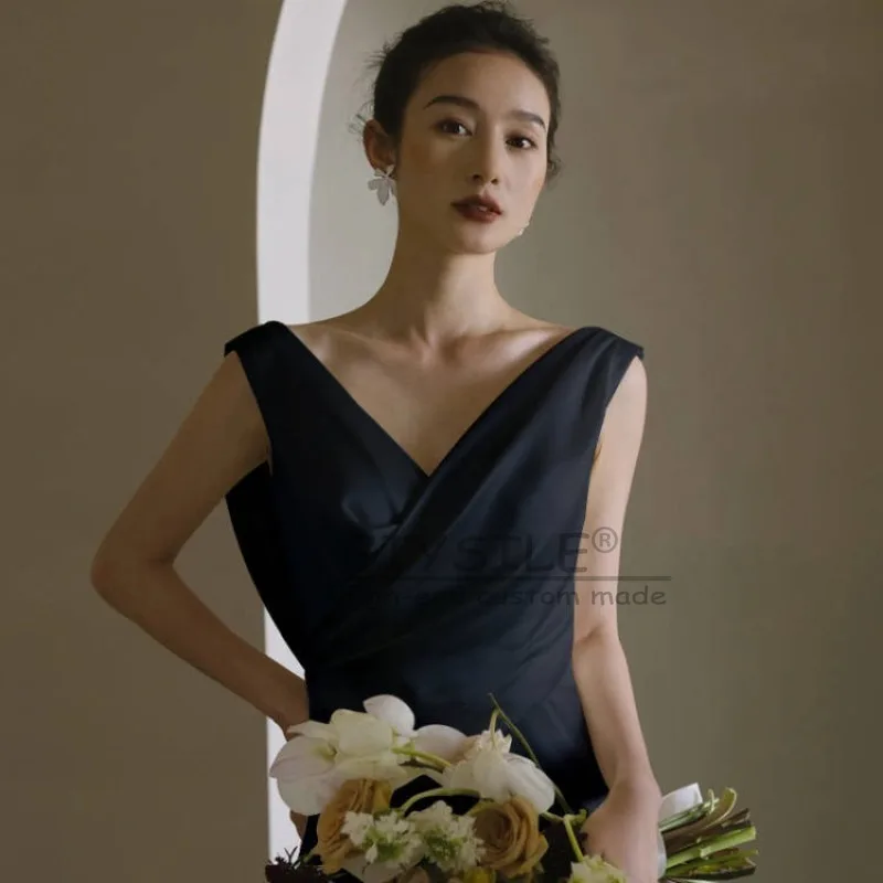 GIYSILE مخصص الساتان 2025 فستان زفاف خفيف جديد موري بسيط الخامس الرقبة الأبيض رقيقة الذيل بلا أكمام الخصر ذيل السمكة سستة الظهر