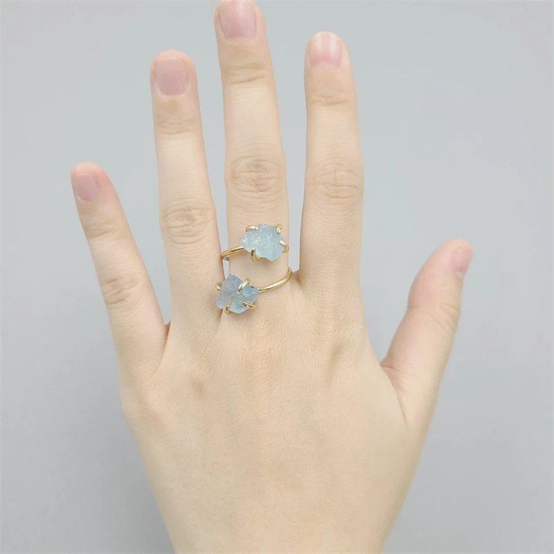Fashion Natural Stone Powder Crystal Amethyst Adjustable Ring for Women Personalized Stainless Steel Ring Jewelry Accessories