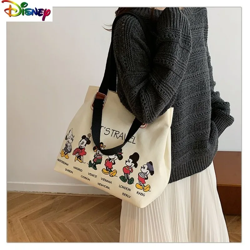 

Disney Fashion Classic New Cartoon Mickey Large Capacity Canvas Bag for Women's Casual Versatile Storage Handbag