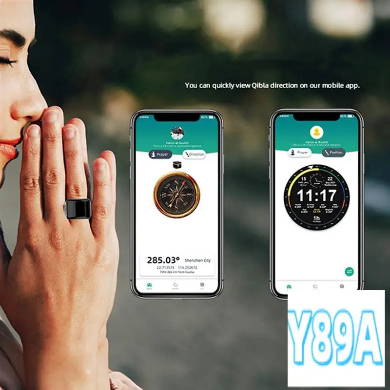 

Zinc Alloy Smart Ring With Charging Box Waterproof Digital Counter APP Controlled Display 5 Prayer Time Reminders Gold,20Mm