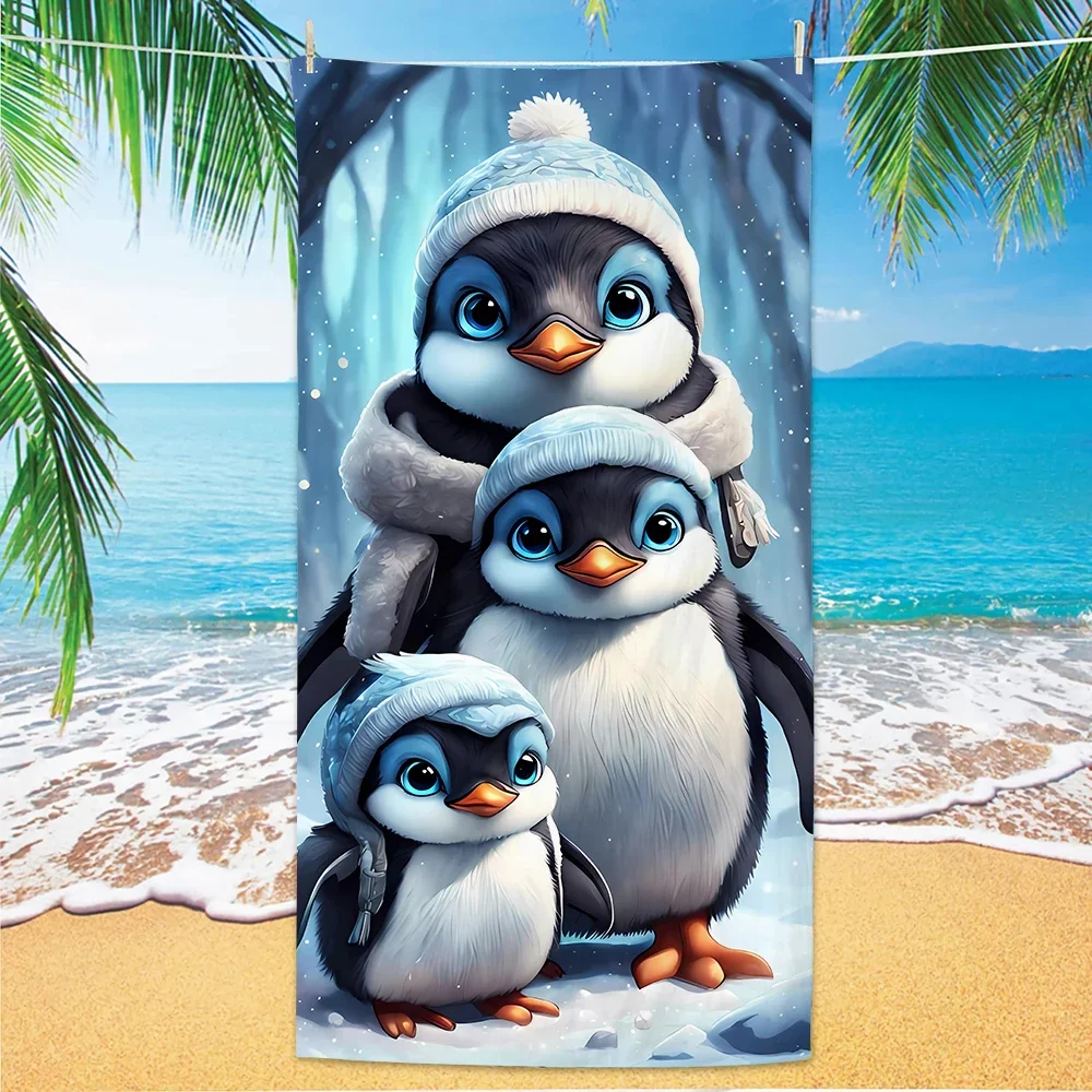 Custom Penguin Pattern Beach Towel, Digital Printing Thin Quick-Dry Anti-Sand Microfiber Lightweight For Swim Yoga Travel Gym Gi