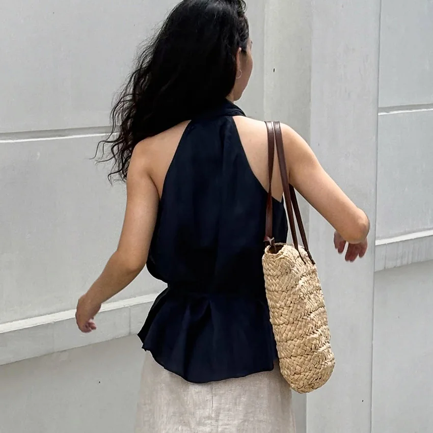 Linad Street Chic Navy Halter Tank Top For Women Fashion Deep V Neck Lace Up Vest Female Spring Casual Sleeveless Tops 2026