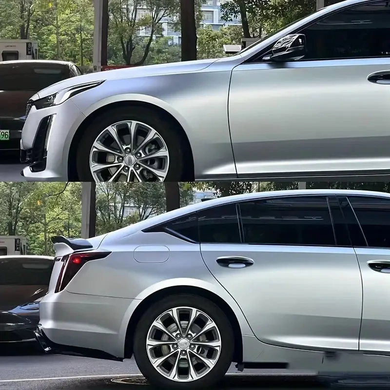 غلاف فينيل كروم معدني غير لامع فضي ممتاز يمكنك صنعه بنفسك لتغليف السيارة من رقائق لاصقة لتحرير الهواء