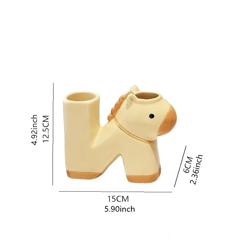 Cute Horse Ceramic Toothbrush Holder 2-Slot Cartoon Toothpaste Stand Decorative Bathroom Vanity Countertop Organizer