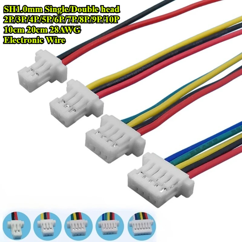 

30Pcs/lot SH1.0mm Single/Double head 2P/3P/4P/5P/6P/7P/8P/9P/10P Terminal Wire Length 10cm 20cm 28AWG Electronic Wire Connector