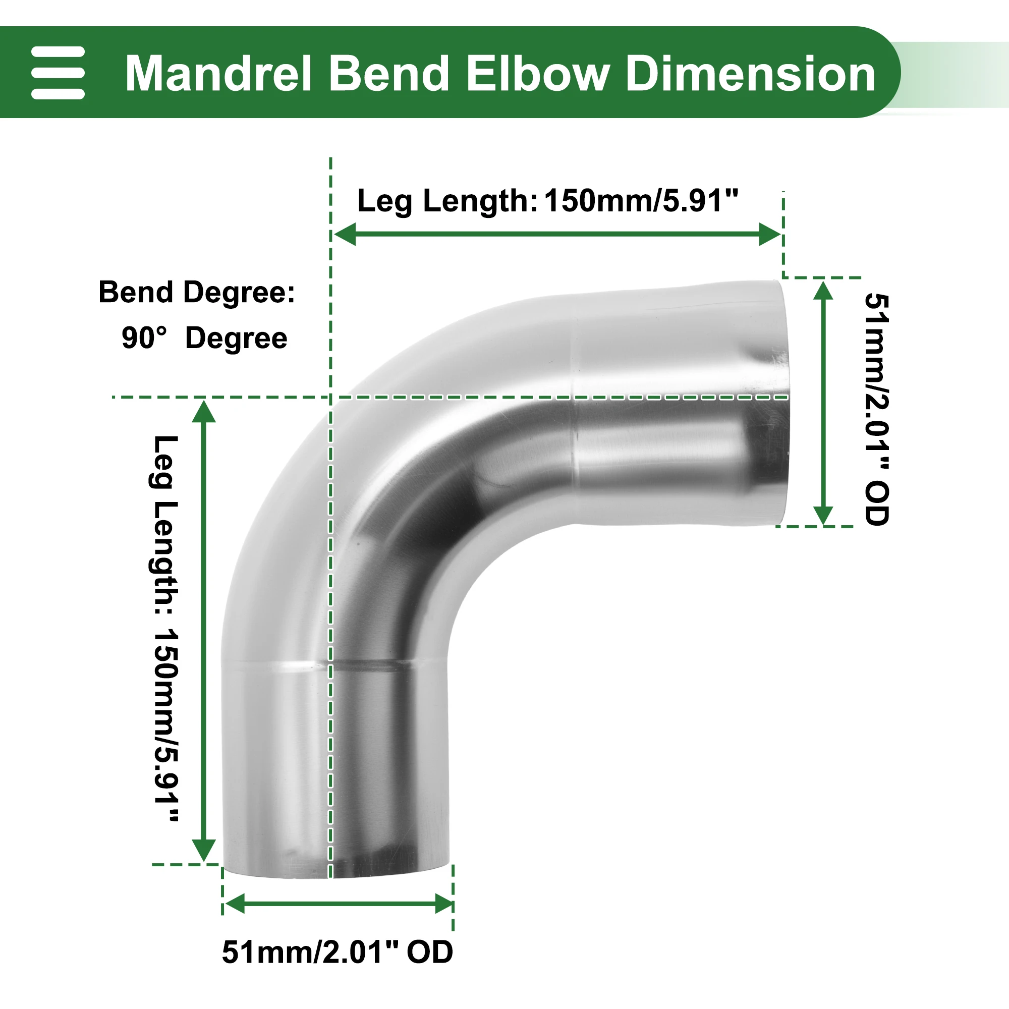 UXCELL Universal 90 Degree Mandrel Bend Elbow Tube mm 51mm OD Exhaust Bend Pipe T304 Stainless Steel Mandrel Bend Pipe Tubing