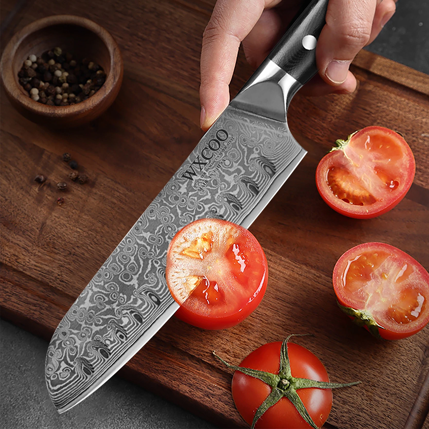 Cuchillo Santoku de acero damasco japonés, 67 capas, cuchillo de cocina profesional, mango ergonómico, cuchillo de Chef multifuncional