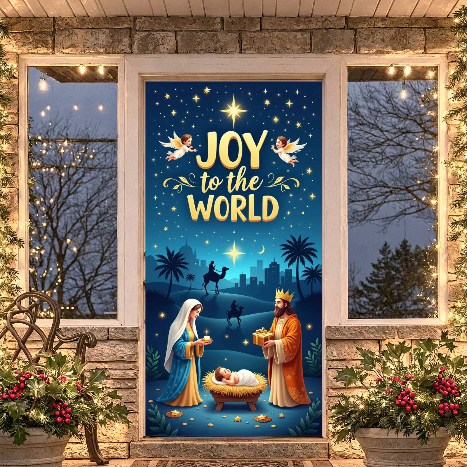 Christmas Banner Acrylic Canvas Holiday Decoration Religious Banner Vintage Nativity Scene Banner For Seasonal Decoration