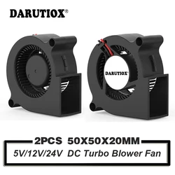 5020 50mm 송풍기 팬 2 개, DC 24V 12V 5V 2 핀 듀얼 볼/슬리브 베어링 브러시리스 냉각 팬 50x50x20mm 터보 송풍기 팬