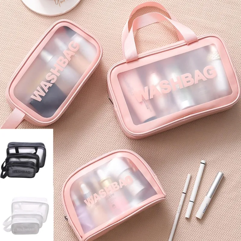 3PCS/Set Women PVC Transparent Makeup Wash Bag Large-capacity Matte Portable Storage Bag