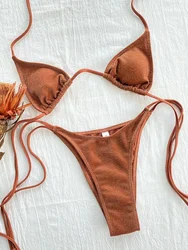 2026 Shiny Bikinis Sexy Swimwear Triangle Swimsuit Women Micro Thong Bandage Bikini Sets Push Up Bathing Suits Female Swimsuits