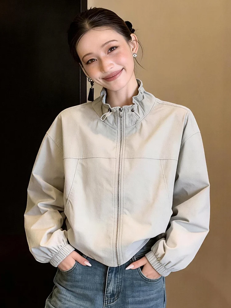 Slim Fit Short Casual Jacket Women's Stand Collar Outdoor Popular Leisure 2026 Coat Top Polyester Fiber Windproof
