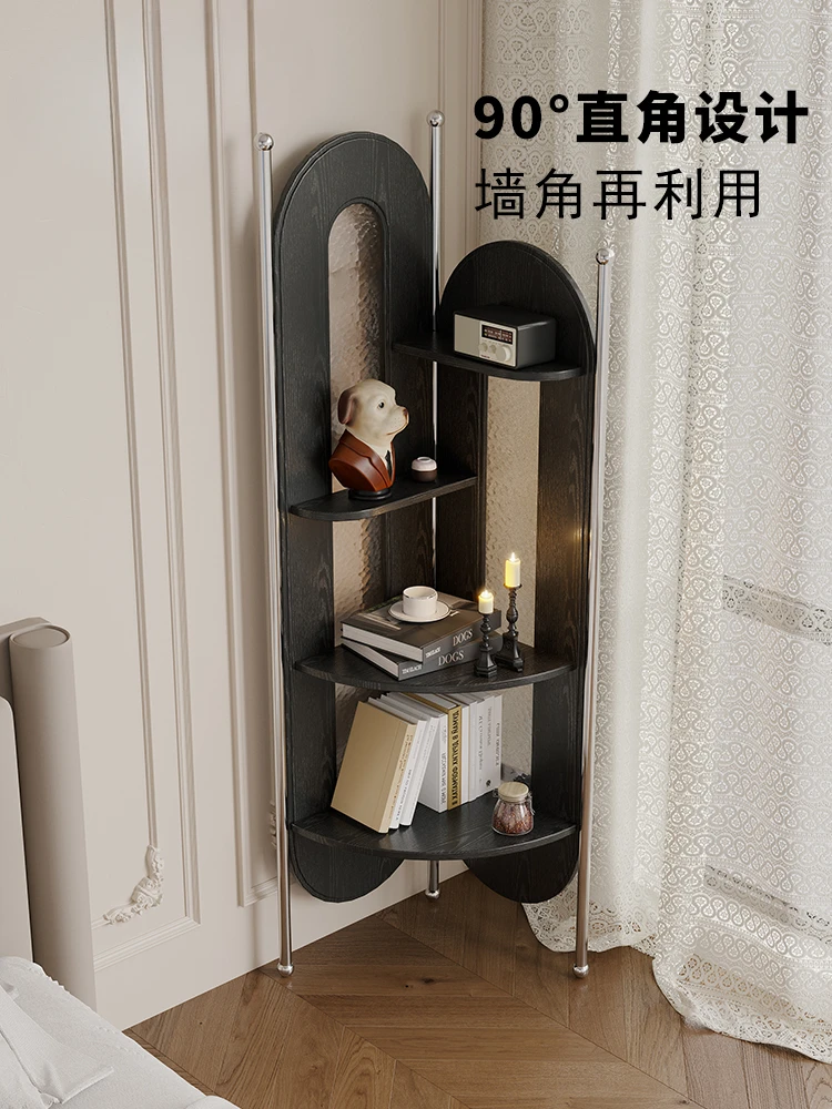 Corner bookshelf, shelves, floor-to-ceiling, multi-layer display shelves, storage creativity, living room, bedroom