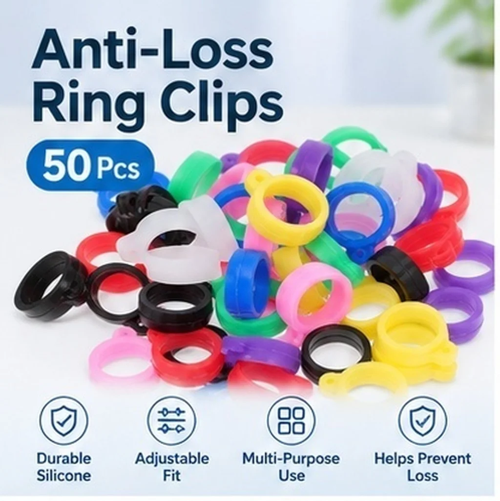 50Pcs Anti-Lost Silicone Rubber Rings Adjustable Keychain Lanyard Pen Holder Secure Office Travel Use Ring Tightener