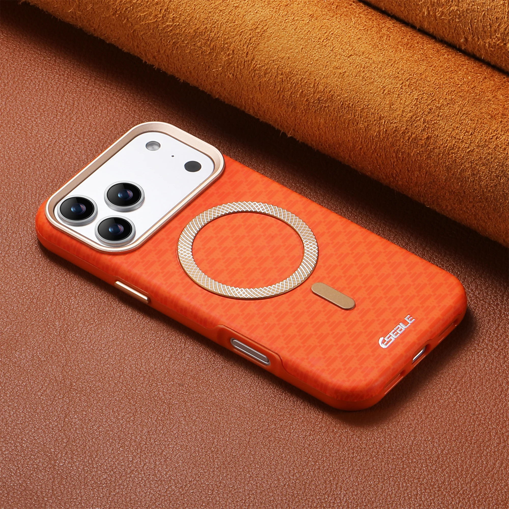Funda magnética de cuero de lujo con textura de fibra magnética para iPhone 17 Pro Max 16 Plus 15 14 13 para cubierta de carga inalámbrica Magsafe
