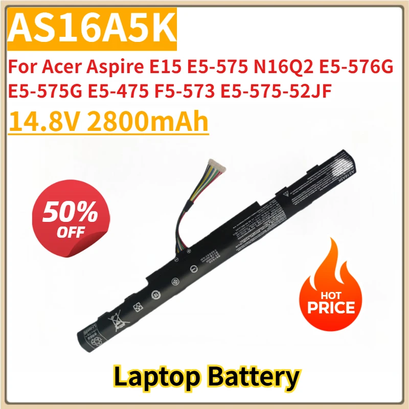 

New Replacement Laptop Battery AS16A5K 14.8V 2800mAh for Acer Aspire E15 E5-575 N16Q2 E5-576G E5-575G E5-475 F5-573 E5-575-52JF