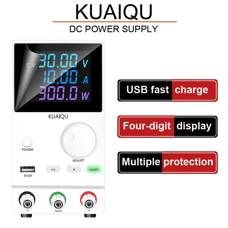 

KUAIQU USB Updated Adjustable Laboratory Power Supply 30V 10A LED Digits Variable Colour Bench Charging Batteries Power Source