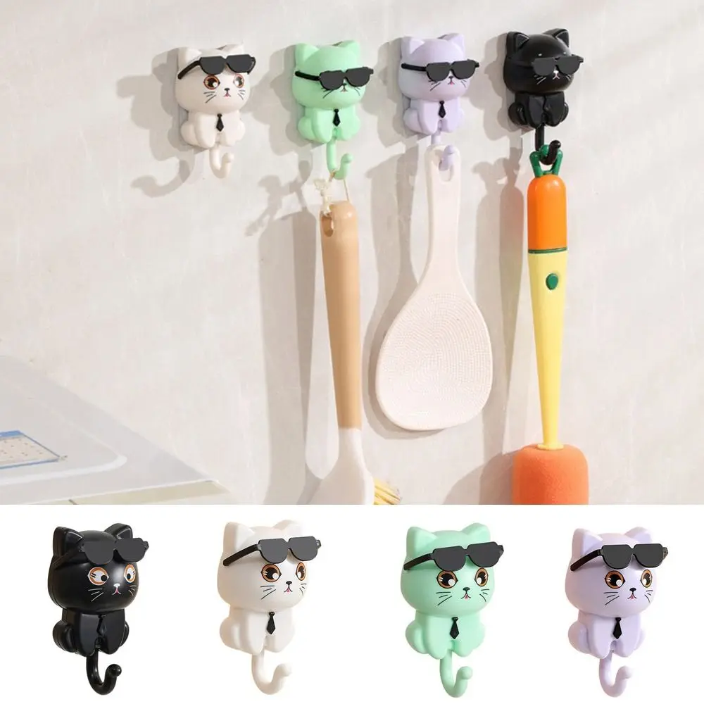 Cute Plastic Cartoon Cat Hooks Wall Hanging Waterproof Key Hangers Decorative Sticky Hooks for Home