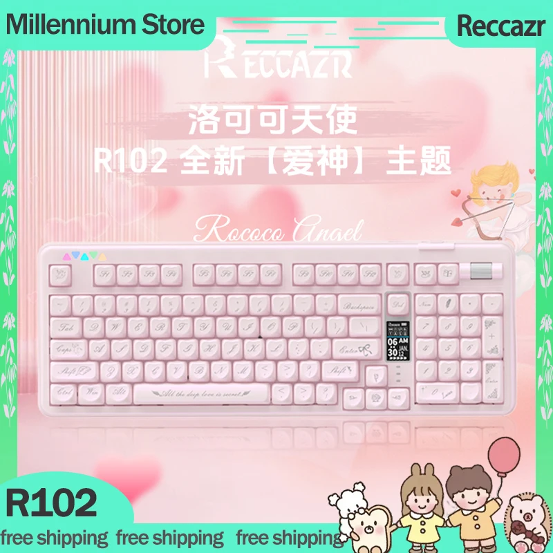 

Reccazr R102 Mechanical Keyboard With Screen 3mode 2.4G Wireless Bluetooth Keyboard 102 Keys Hot Swap Custom Gamer Keyboard Gift