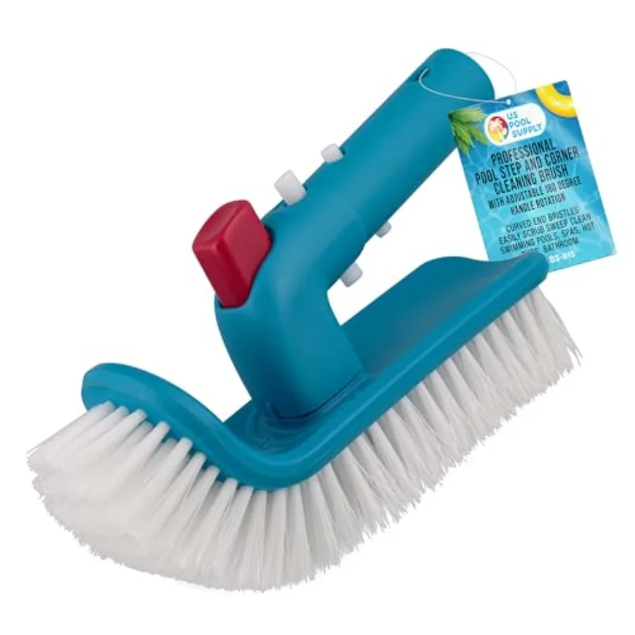 Pool Brush Head for Inground Pools, Hot Tub, Spa - Corner and Step Pool Scrubber Brush with 180° Handle Rotation, Scrub Bristle