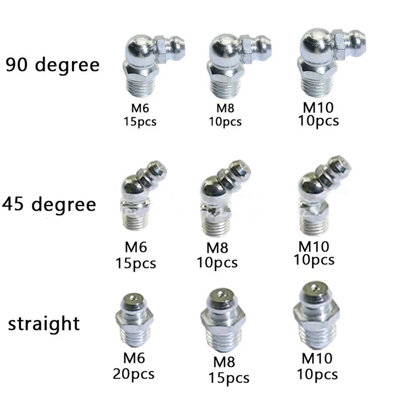 115pcs box nickel plated grease nipple grease nipple fitting M6M8M10 matching tool fuel pump