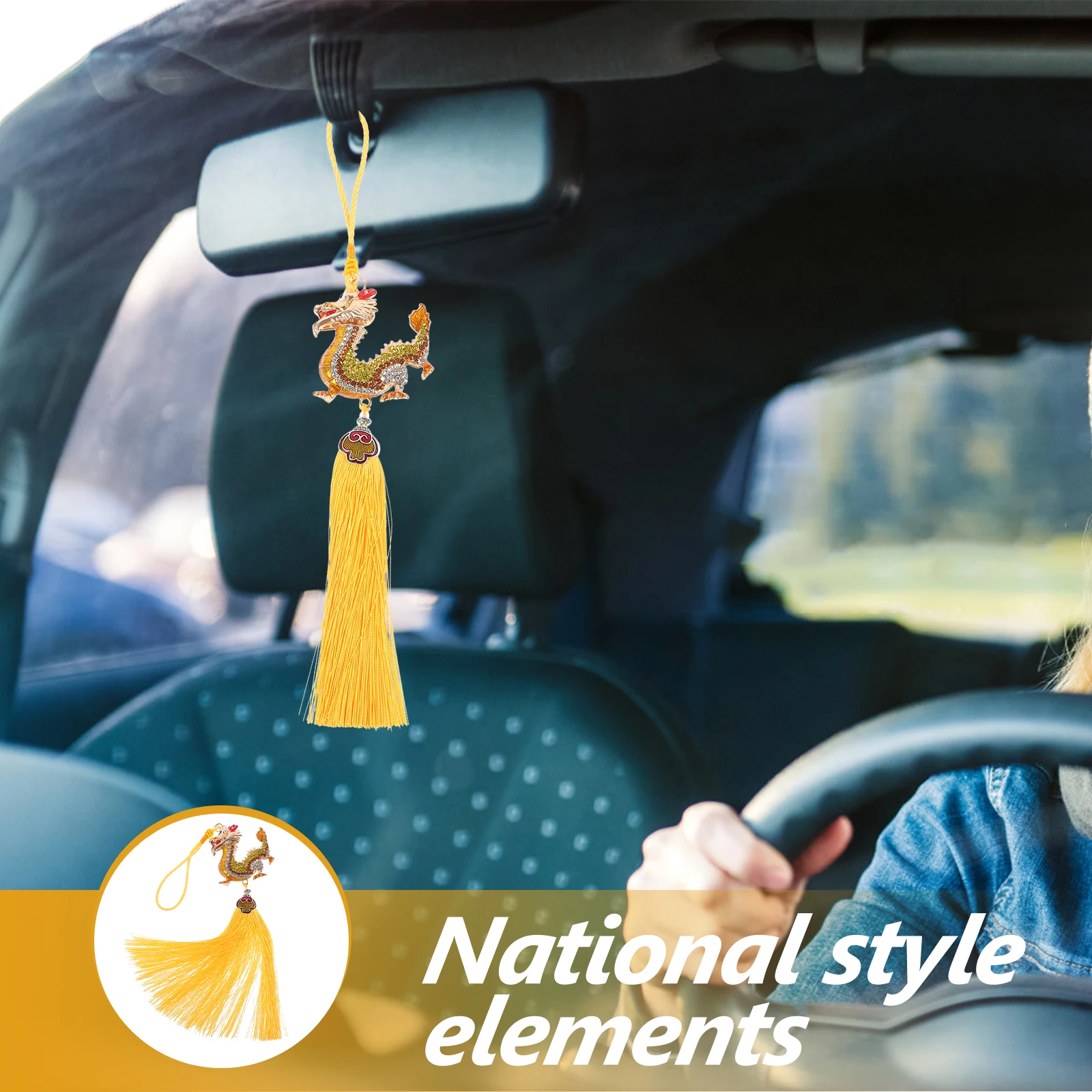 

Alloy Hanging Ornament Rearview Mirror Decoration Tassel Pendant Zodiac Dragon Car Mirror Accessories Dragon Ornament Car