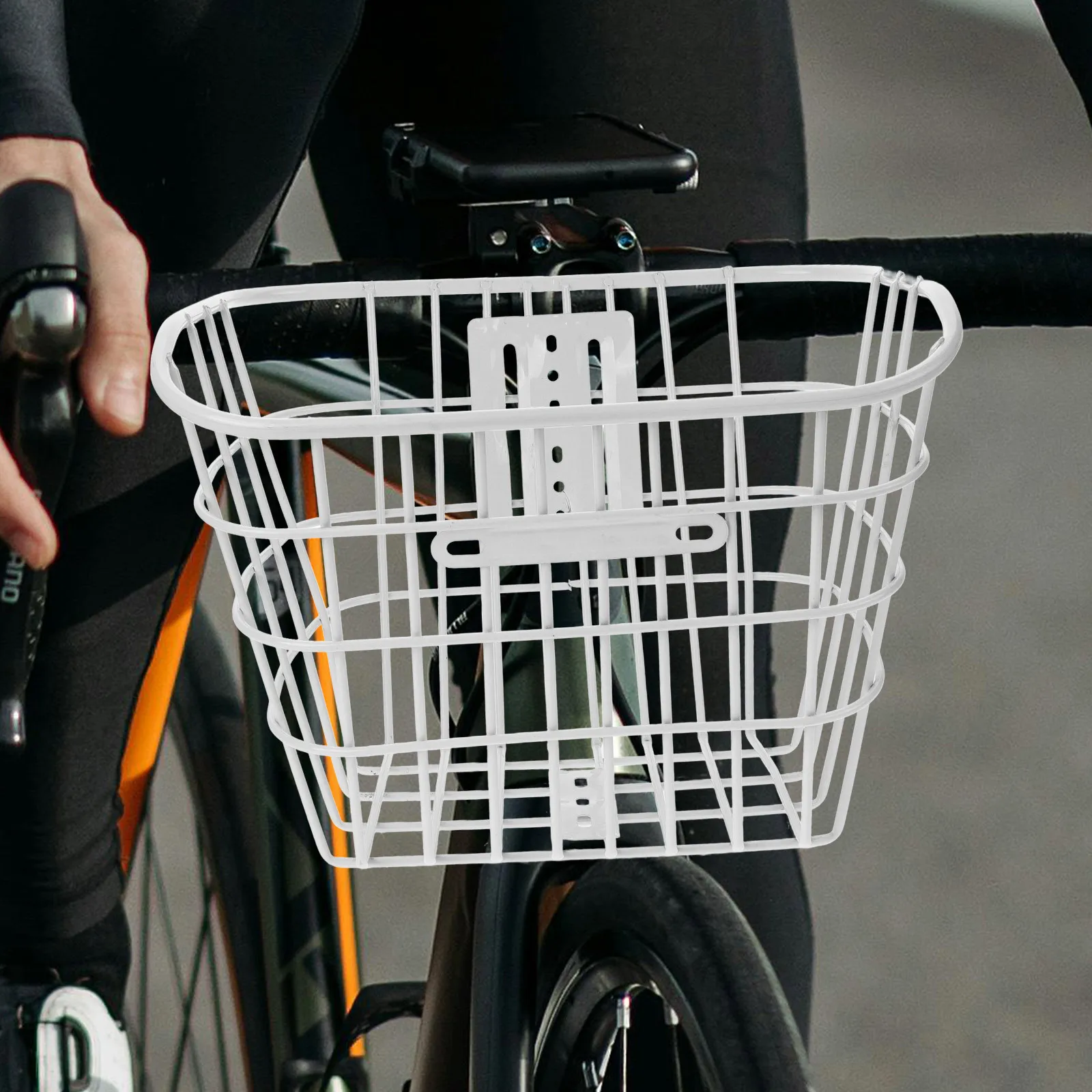 Iron Bike Basket Large Sturdy Electric Bicycle Front Container Easy Install Stylish White Open Design Electric Bike Front Basket