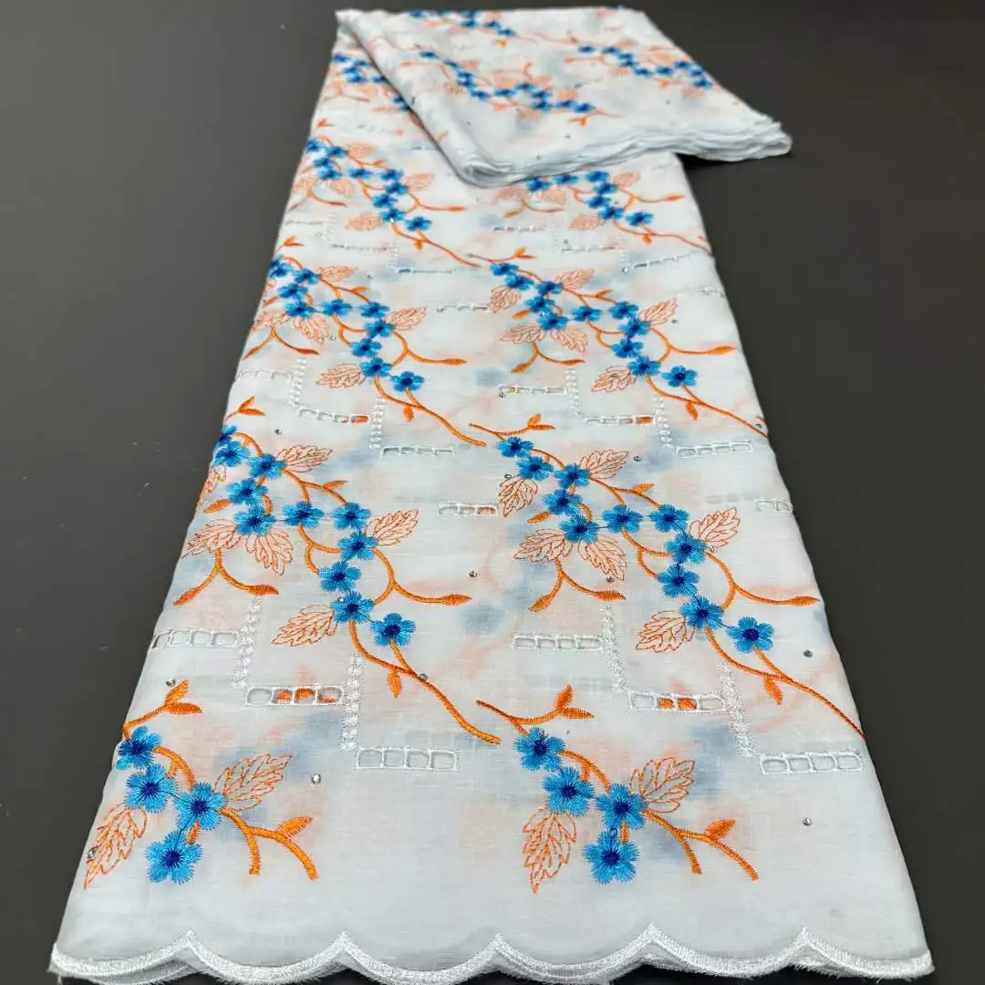 High Quality Swiss Voile Lace in Switzerland 100% Cotton Perforated Embroidery Material Style for Man Suit Fabric 5Yards AH0733