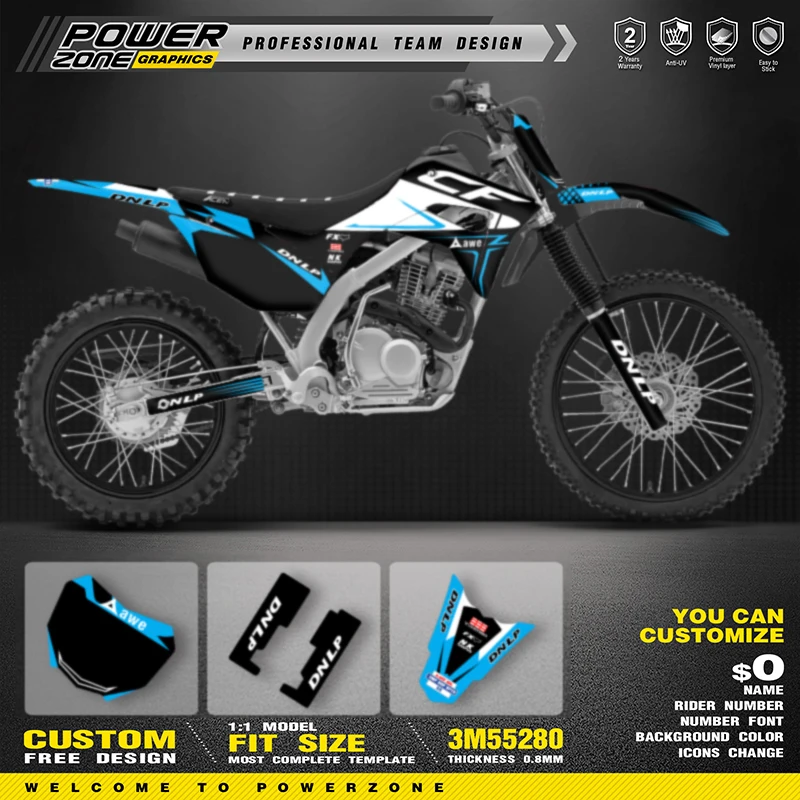 

PowerZone пользовательские графические фоны для команды наклейки комплект наклеек для мотоцикла для HONDA CRF125F 2019 2020 2021 125cc номер имя