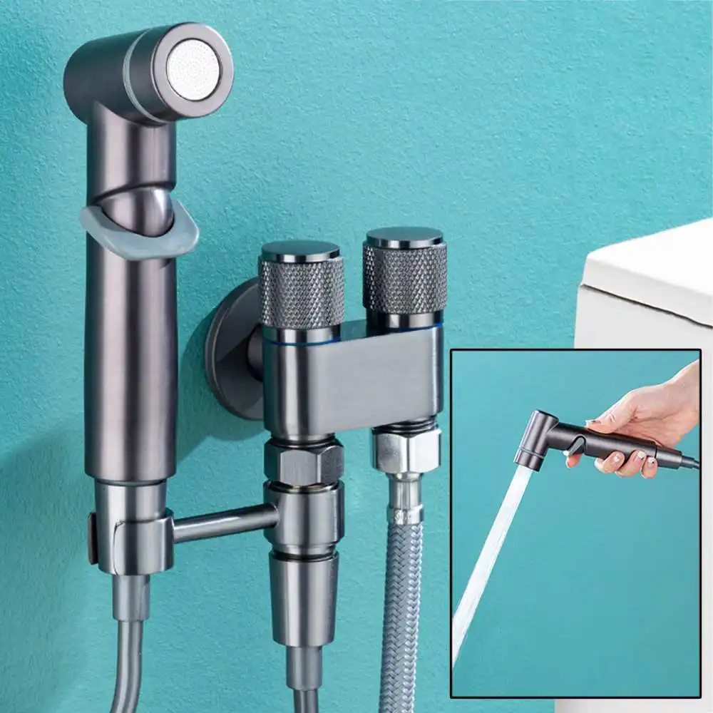 Toilet Companion Bidet Set Bathroom Butt-washing Booster Spray Gun 1 In 2 Out Gun Gray-ABS Spray Bracket Set