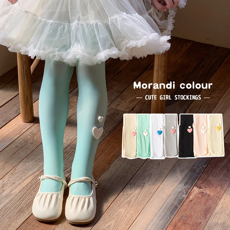Children Lolita Thin Creamy Stockings Heart Candy Color Design Tear Resistant Anti-Snag Soft Breathable Stretchy Waist Pantyhose