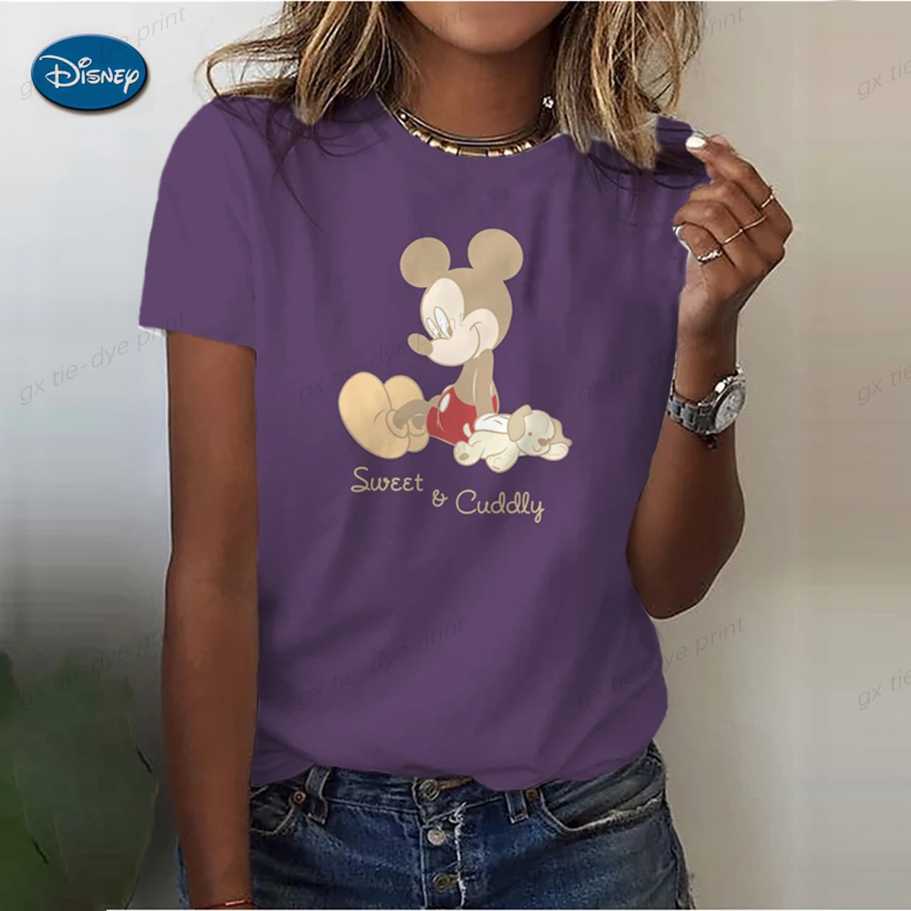 Disney Mickey Mouse Print Summer T Shirt for Women Oversize T-shirt Round Neck Clothes Pulovers Top Graphic T Shirts Casual