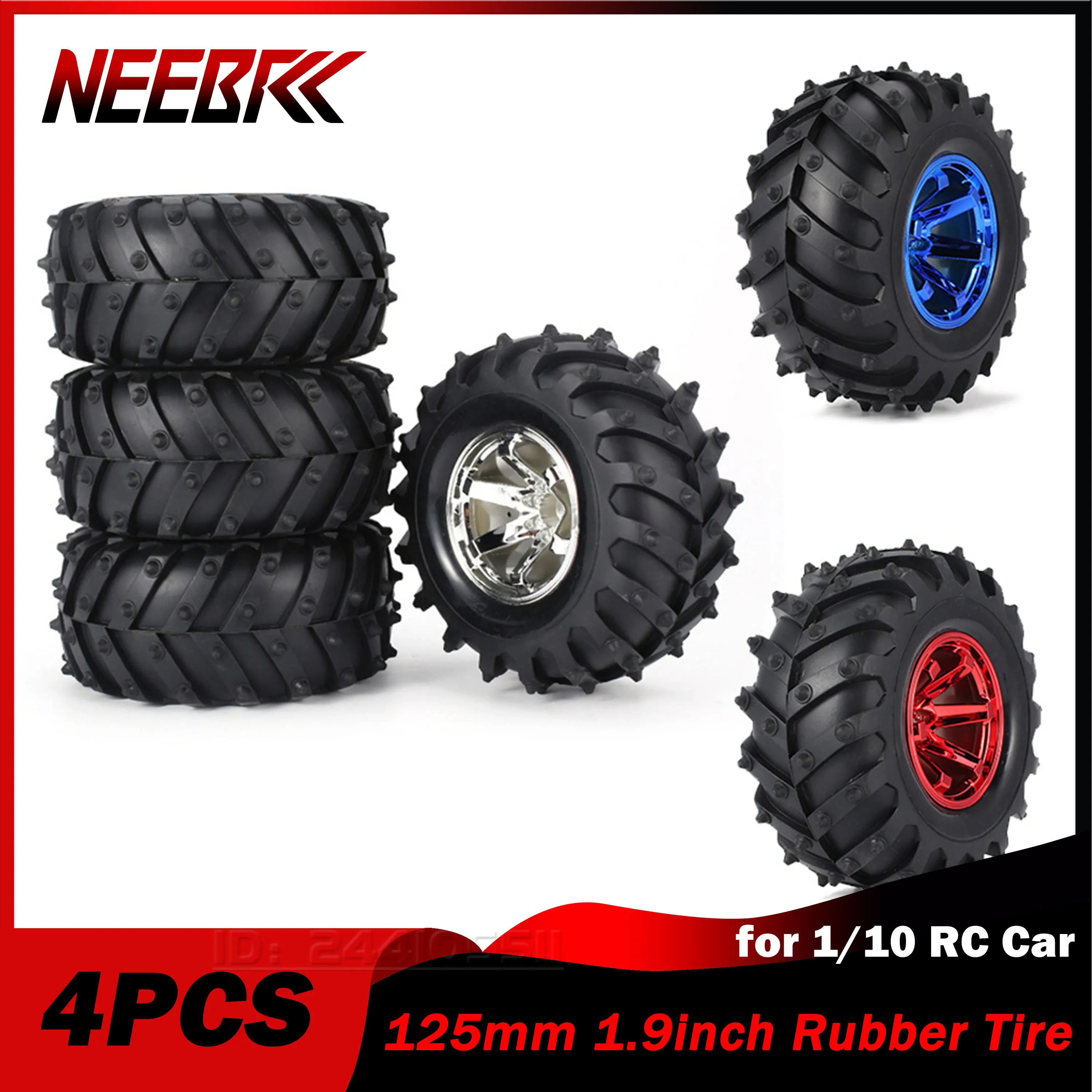 

4PCS 125mm 1.9inch Rubber Tires Wheel Rim Tyre Hub 12mm for 1/10 RC Off Road Car Monster Truck HPI Savage XS TM Flux LRP Part