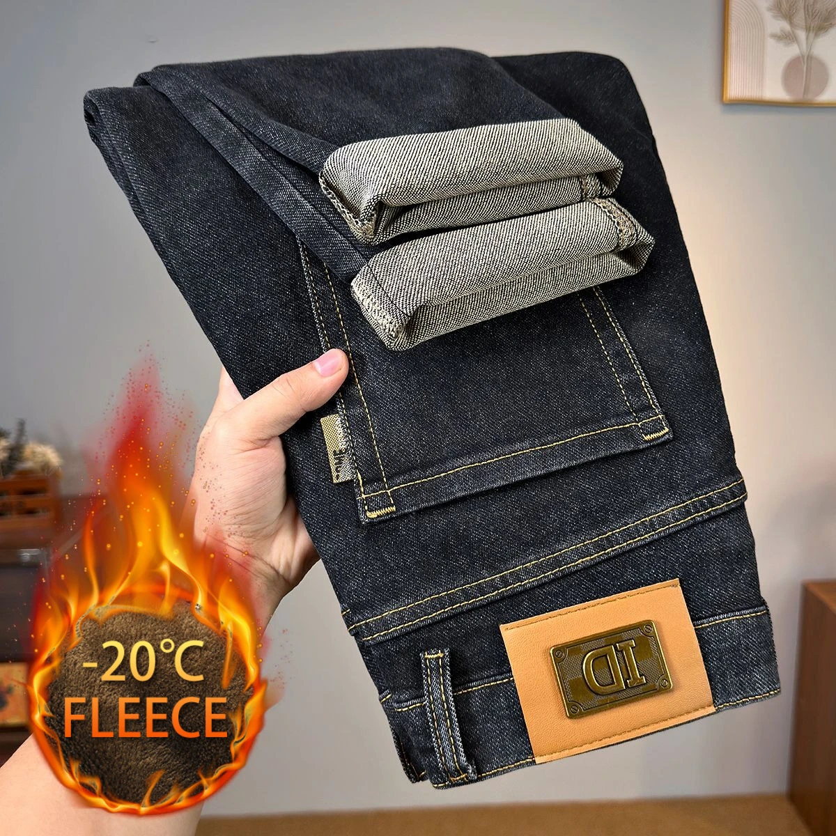 Pantalones vaqueros para hombre, pantalones vaqueros elásticos largos y rectos informales, pantalones vaqueros clásicos con cinturón para otoño e invierno, pantalones vaqueros azules y negros de moda coreana