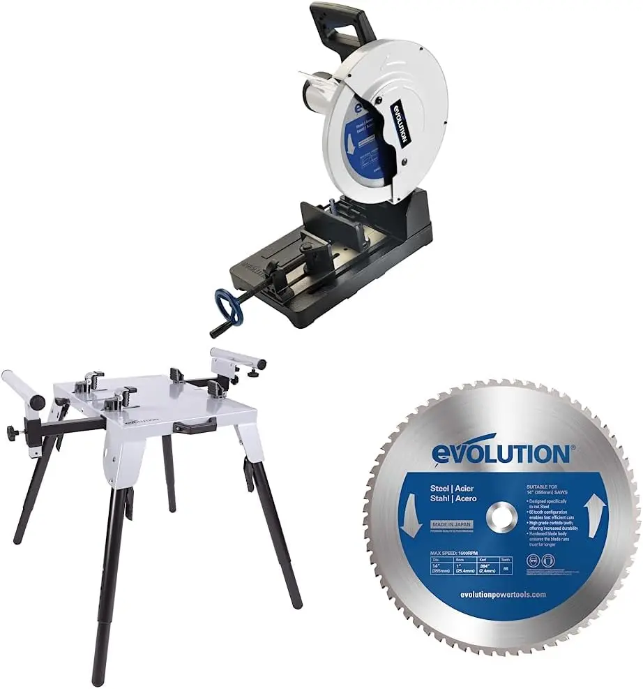 

Evolution Power Tools EVOSAW380 15-Inch Steel Cutting Chop Saw, Blue & Chop Saw Stand with Universal Fitting & Evolution Power