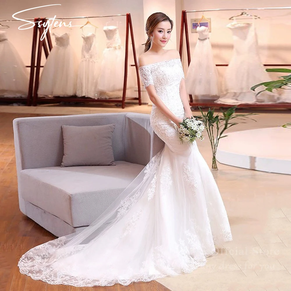 

SSYTENS Customized Off the Shoulder Wedding Dresses Full Lace Appliques Sexy Mermaid Bridal Gowns Tulle Mariage Vestido De Noiva