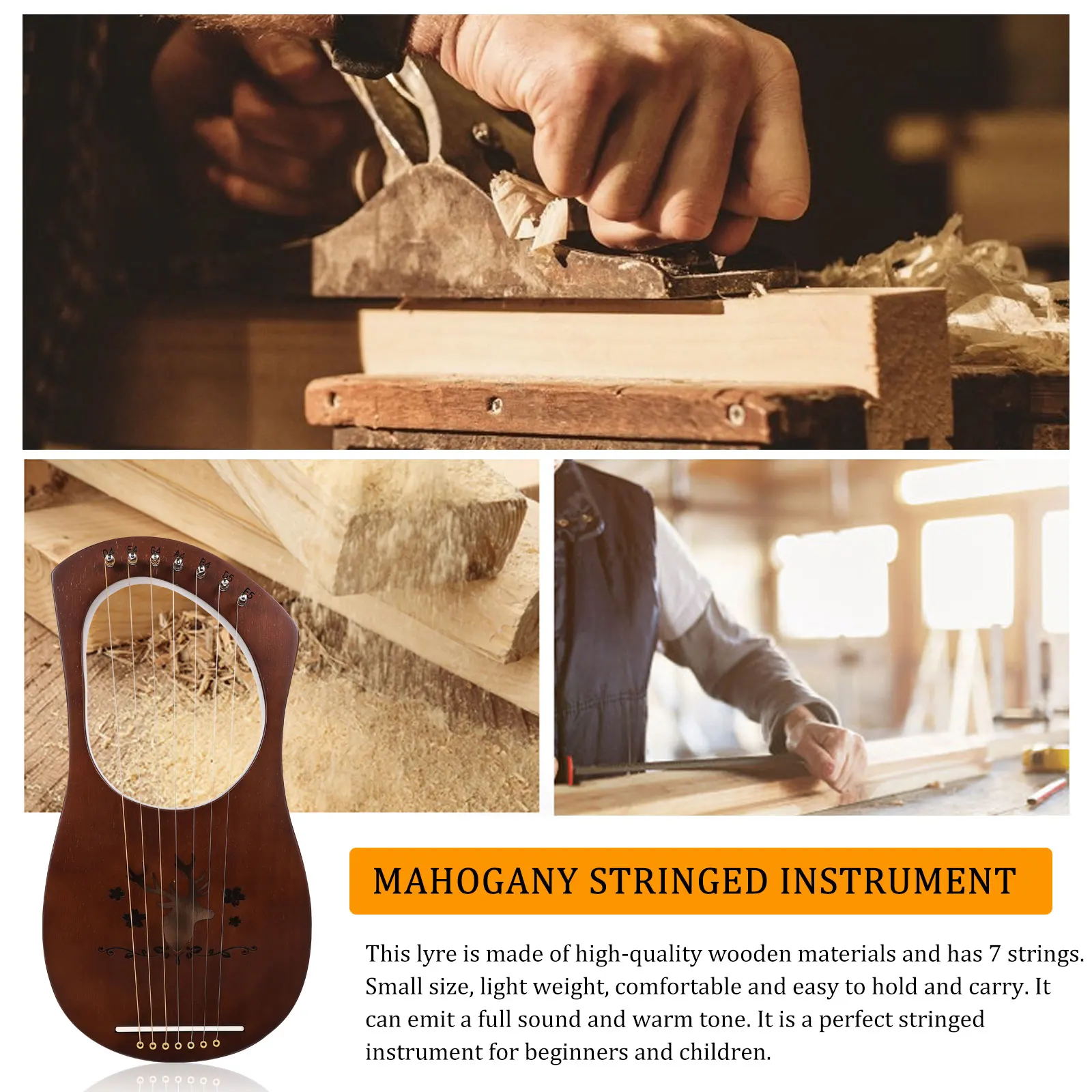 

7 String Body Lyre Harp Musical Instrument Portable Design Smooth Surface Relax Mind Birthday Gift Orchestral String