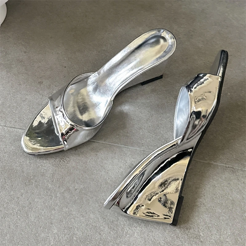 

Eilyken Fashion Summer Round Open Toe Shallow Women Slippers Designer Wedges High Heels Wedding Banquet Slide Shoes