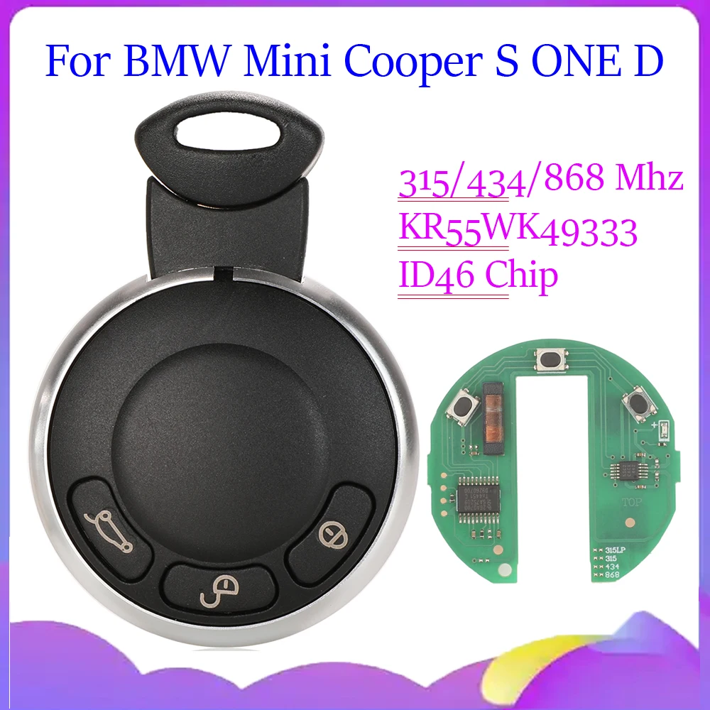 jingyuqin New Remote KR55WK49333 Smart Car Key For BMW Mini Cooper S ONE D CABRIO CLUBMAN 315/434/868MHZ ID46 PCF7953 Chip