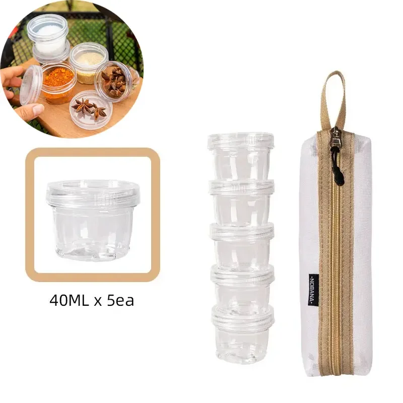 Portable Travel Camping Spice Kit Spice Container Bag with 5 Clear Seasoning Bottles Travel Spice Holder Condiment Container Set