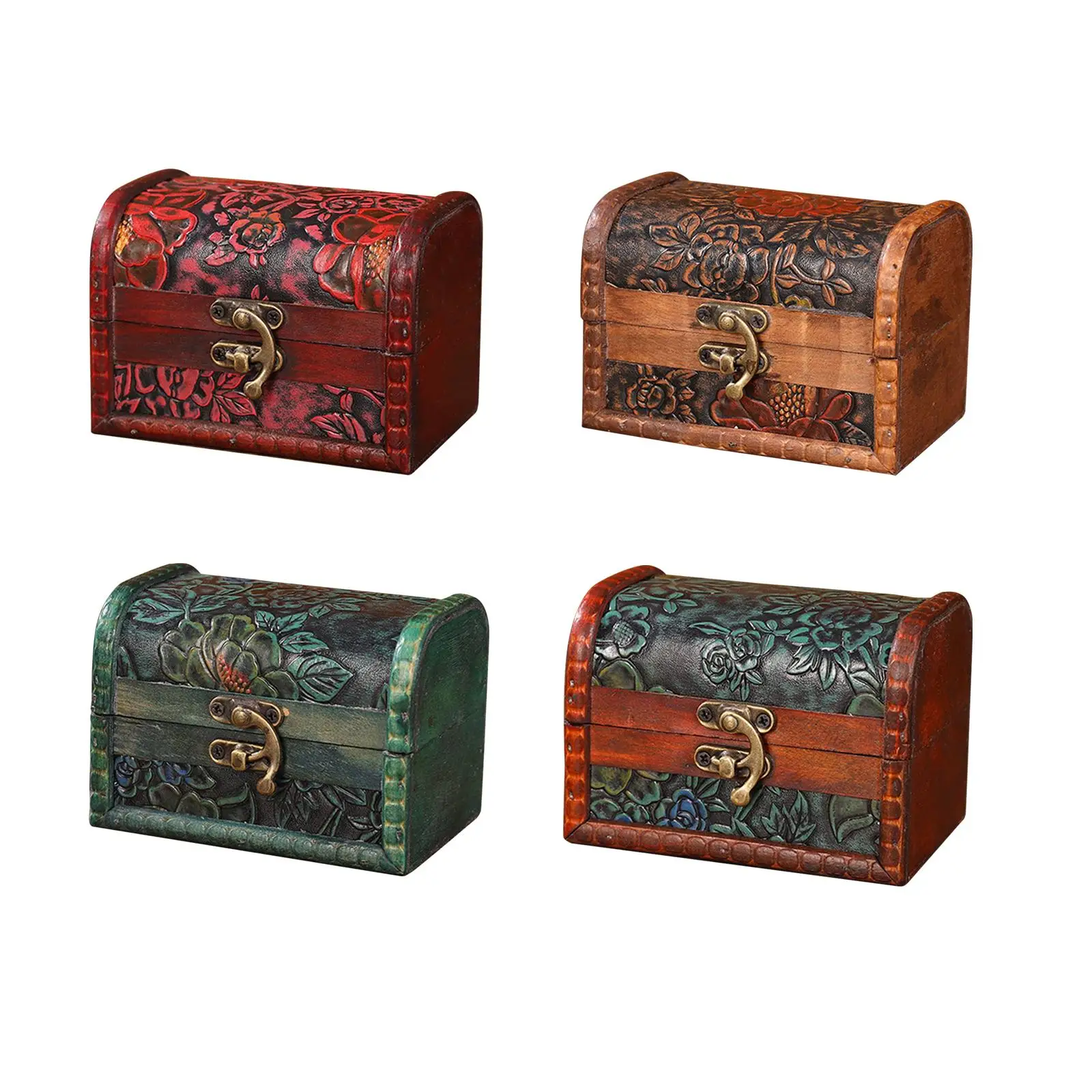 Decorative Storage Box, Trinket Box Holder Keepsake Treasure Chest Wooden Jewelry Box Organizer for Rings Charms Women Men